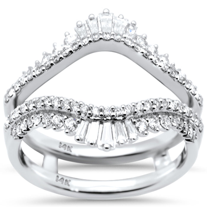 SPECIAL!.63ct G SI 14K White Gold Round & Baguette Diamond Open Ring Guard Size 6.5