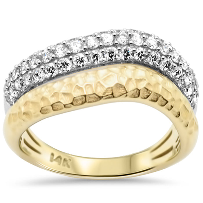 SPECIAL!.74ct G SI 14K Two Tone Gold Round Diamond Dome Hammer Finish Double Band Ring Size 6.5