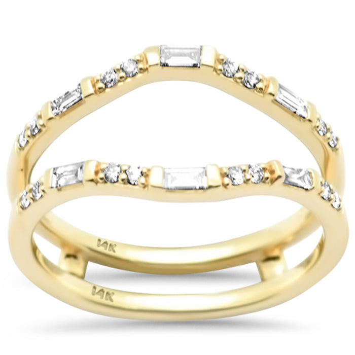 SPECIAL!.26ct G SI 14K Yellow Gold Round & Baguette Open Ring Guard Band Size 6.5