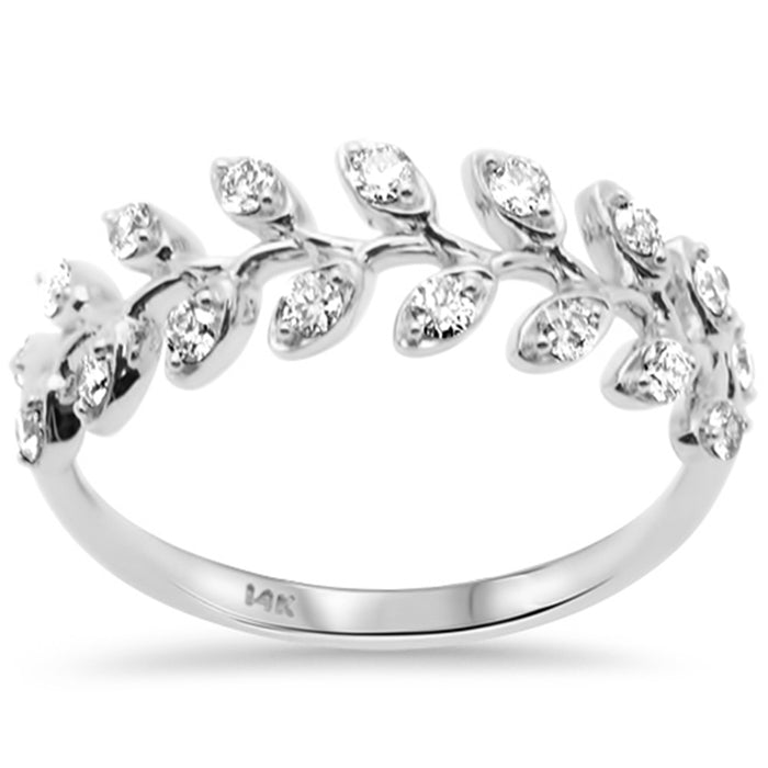 SPECIAL! .32ct G SI 14K White Gold Round Diamond Leaf Style Ring Band Size 6.5