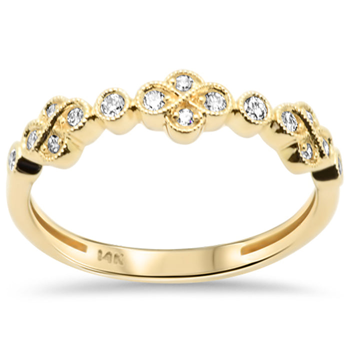 .16ct G SI 14K Yellow Gold Round Diamond Millgrain Ring Band Size 6.5