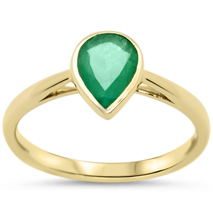 SPECIAL!1.00ct G SI 14KT Yellow Gold Pear Shape Emerald Gemstone Solitaire Ring Size 6.5