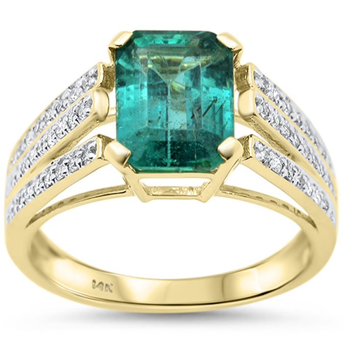 SPECIAL!2.63ct G SI 14K Yellow Gold Diamond & Emerald Gemstone Ring Size 6.5