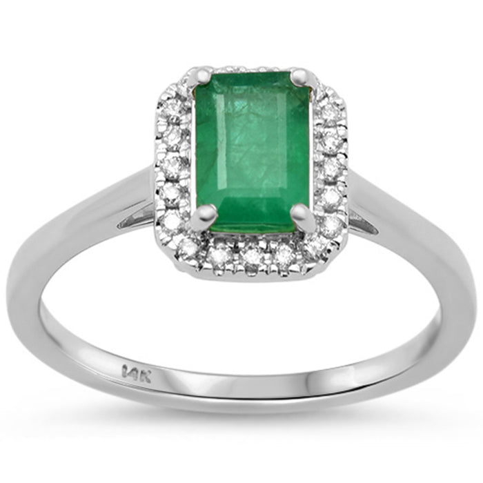 SPECIAL! 1.33ct G SI 14K White Gold Emerald Gemstone & Diamond Ring Size 6.5