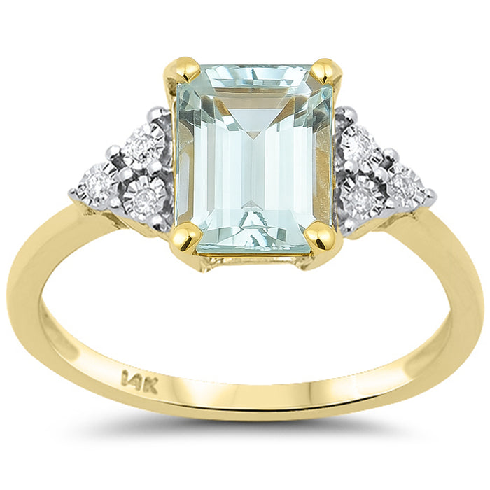 SPECIAL! 1.66ct G SI 14K Yellow Gold Diamond & Aquamarine Gemstone Ring Size 6.5
