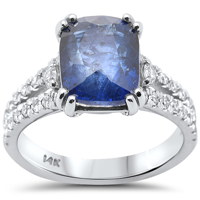 SPECIAL! 6.09ct G SI 14K White Gold Diamond & Blue Sapphire Gemstone Ring Size 6.5