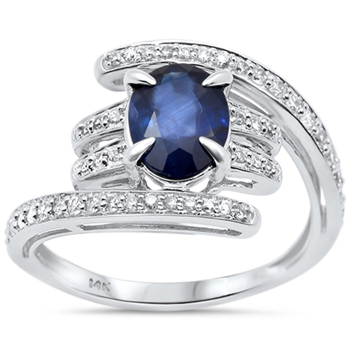SPECIAL! 1.75ct G SI 14K White Gold Diamond & Blue Sapphire Gemstone Ring Size 6.5