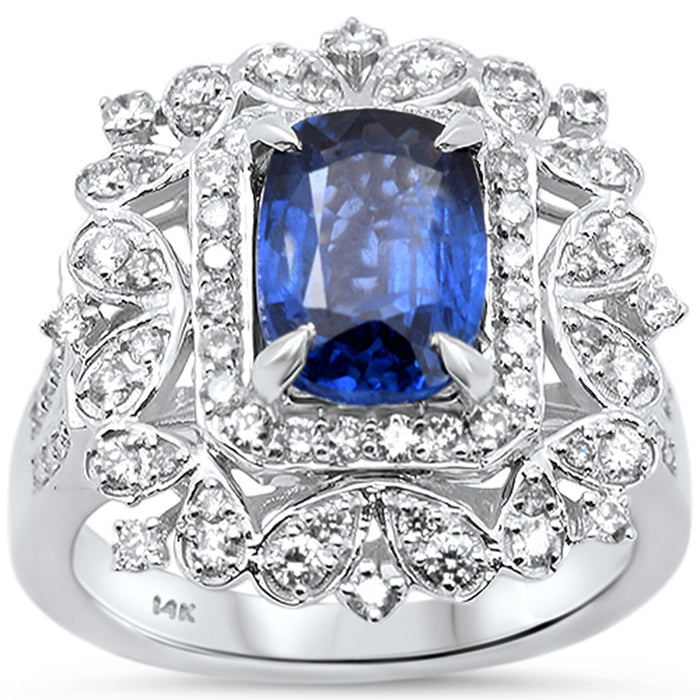 SPECIAL! 3.39ct G SI 14K White Gold Diamond & "GIA Certified" Blue Sapphire Gemstone Ring Size 6.5
