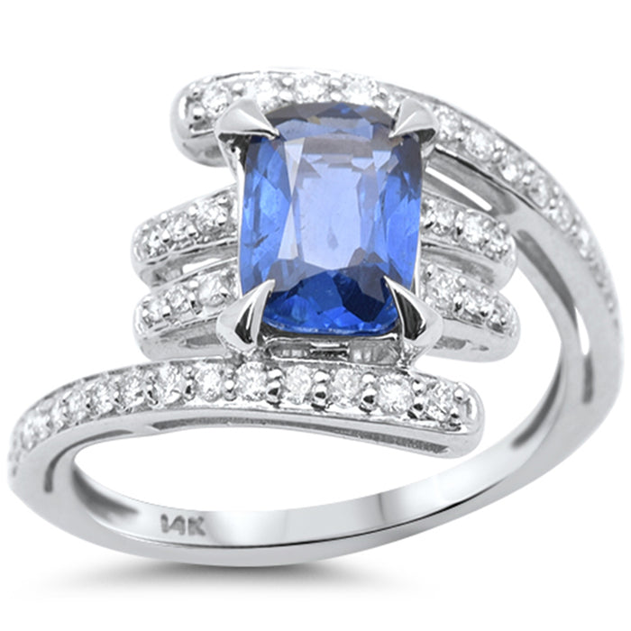 SPECIAL! 2.08ct G SI 14K White Gold Diamond & Blue Sapphire Gemstone Ring Size 6.5