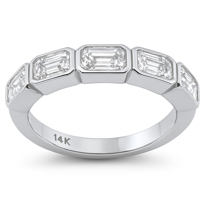 SPECIAL! 1.53ct G SI 14K White Gold Emerald Cut Diamond East West Half Eternity Ring Band Size 6.5
