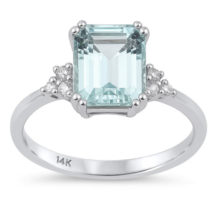 SPECIAL! 2.01ct G SI 14K White Gold Diamond & Aquamarine Gemstone Ring Size 6.5