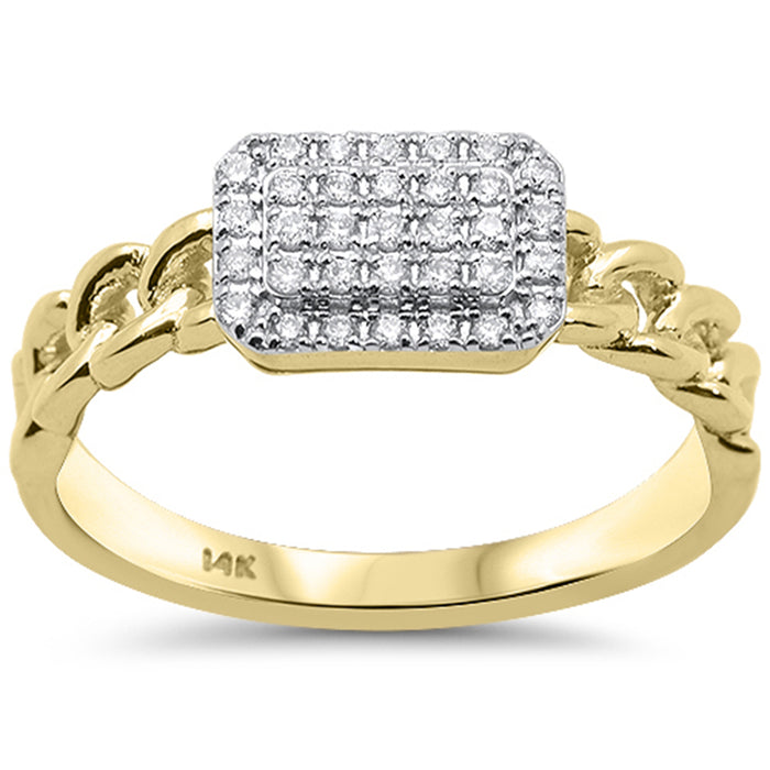 SPECIAL! .17ct G SI 14K Yellow Gold Diamond Modern Cuban Link Design Band Ring Size 6.5