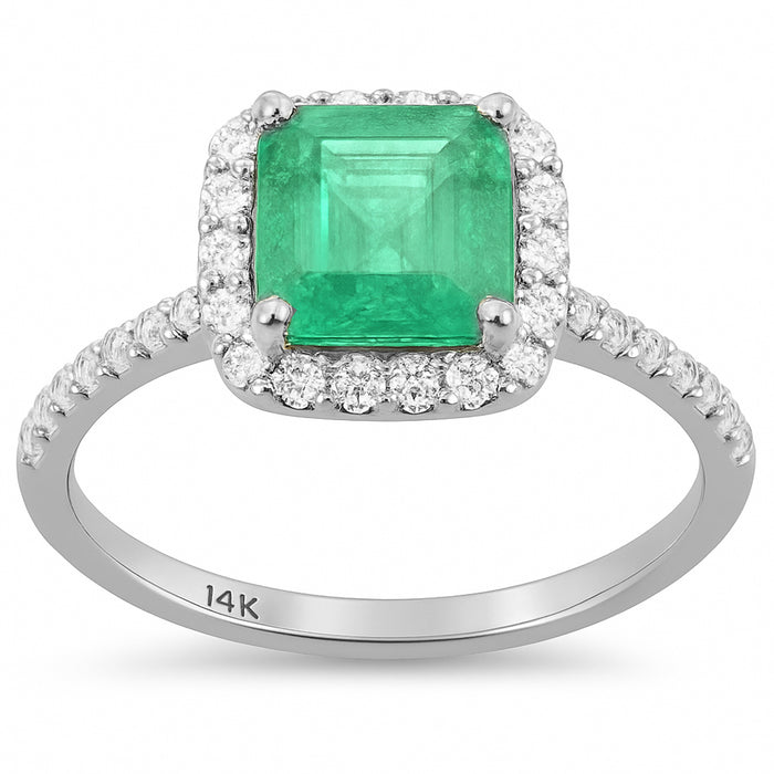 SPECIAL! 1.86ct G SI 14K White Gold Cushion Shape Emerald Gemstone & Diamond Ring Size 6.5