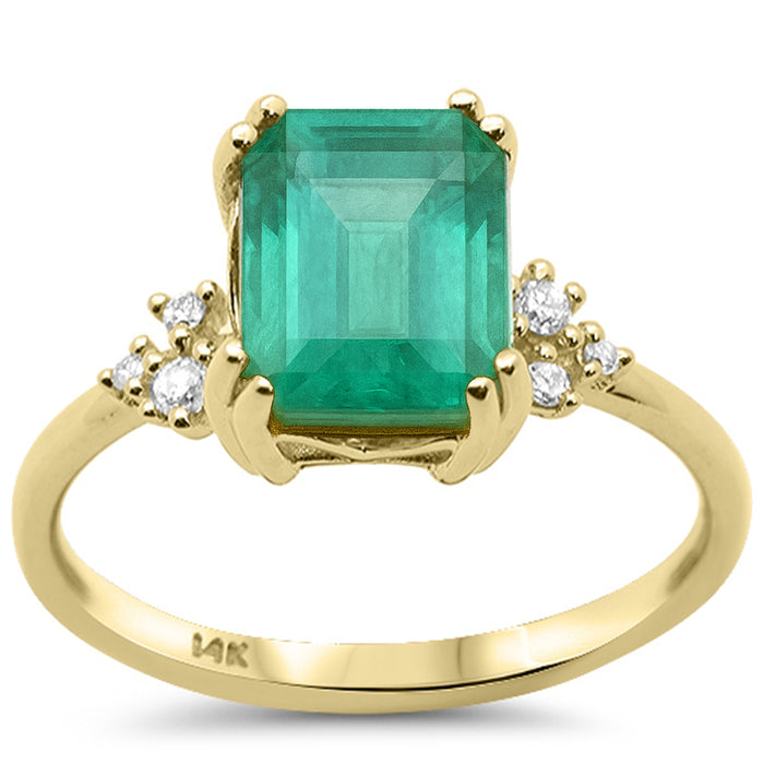 SPECIAL! 2.65ct G SI 14K Yellow Gold Natural Emerald Gemstone & Diamond Ring Size 6.5