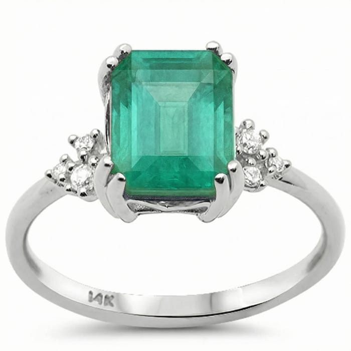 SPECIAL! 1.44ct G SI 14K White Gold Natural Emerald Gemstone & Diamond Ring Size 6.5