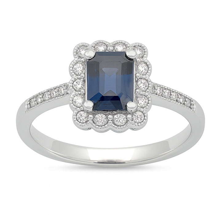 SPECIAL! 1.30ct G SI 14K White Gold Blue Sapphire & Diamond Flower Gemstone ring Size 6.5