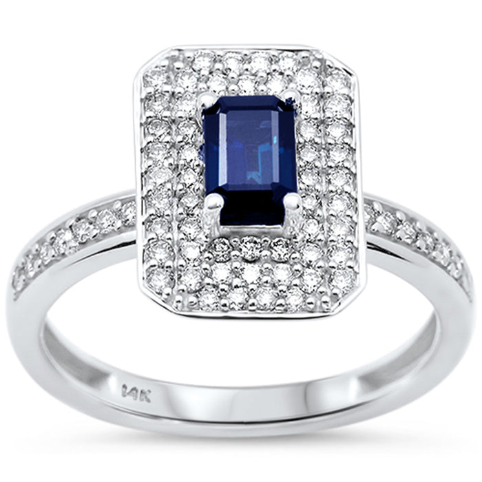 SPECIAL! 1.32ct G SI 14K White Gold Emerald Cut Blue Sapphire & Diamond Gemstone ring Size 6.5