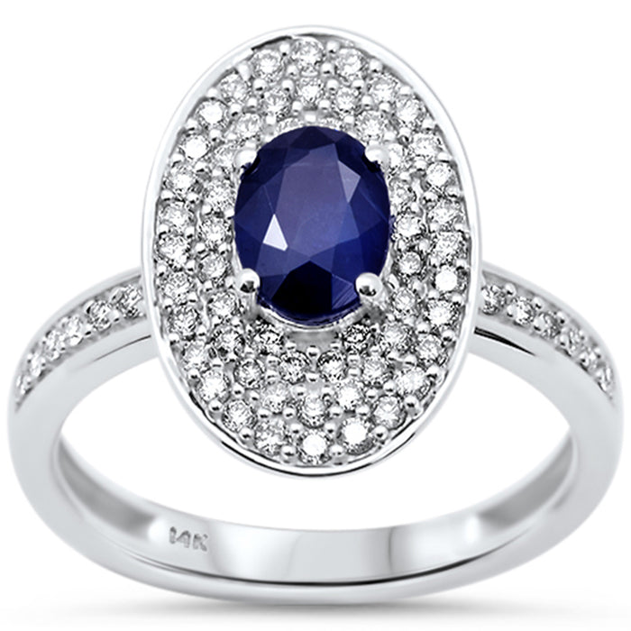 SPECIAL! 1.11ct G SI 14K White Gold Diamond & Oval Shape Blue Sapphire Gemstone Ring Size 6.5