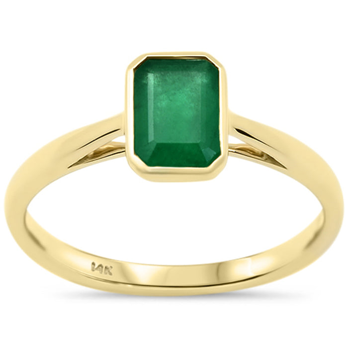 SPECIAL! .82ct G SI 14K Yellow Gold Bezel Set Natural Emerald Gemstone Ring Size 6.5