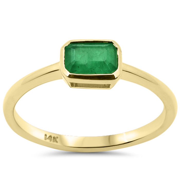 SPECIAL! .66ct G SI 14K Yellow Gold Bezel Set Emerald Gemstone Ring Size 6.5