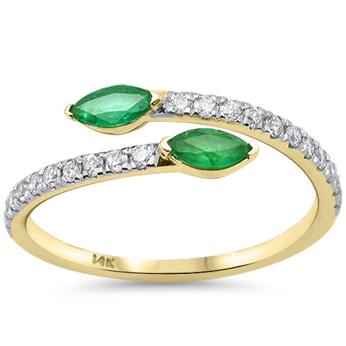 SPECIAL! .44ct G SI 14K Yellow Gold Diamond & Emerald Gemstone Wrap around Band Ring Size 6.5