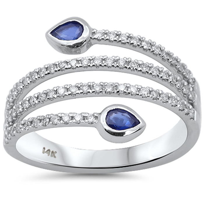 SPECIAL! .59ct G SI 14K White Gold Diamond & Blue Sapphire Gemstone Wrap Around Ring Size 6.5
