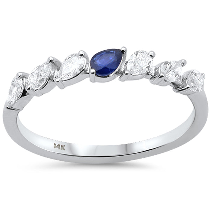 SPECIAL! .45ct G SI 14K White Gold Pear Shape Diamond & Blue Sapphire Gemstone Band Ring Size 6.5