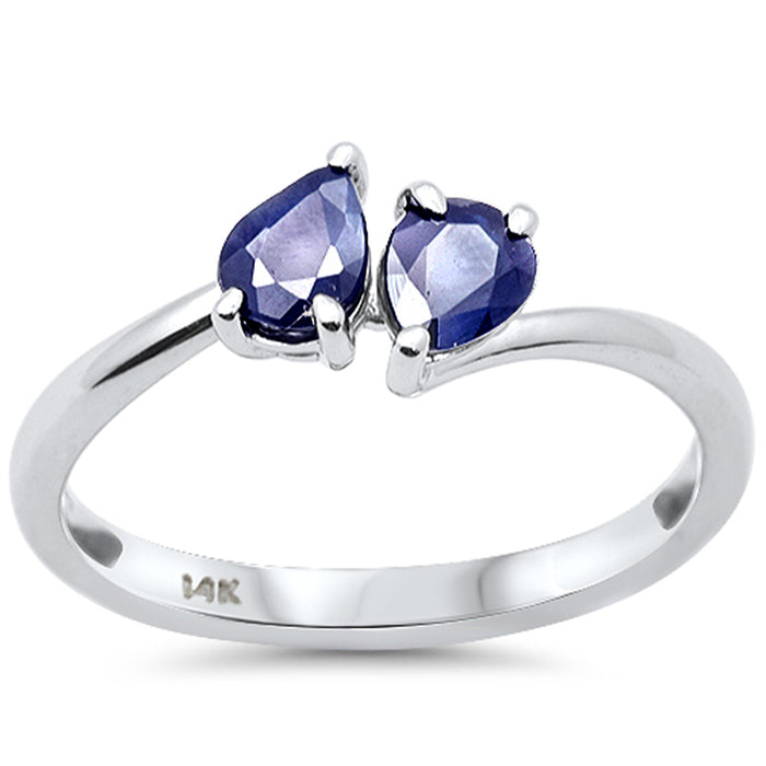 SPECIAL! .82ct G SI 14K White Gold Pear Shape Blue Sapphire Gemstone Ring Size 6.5