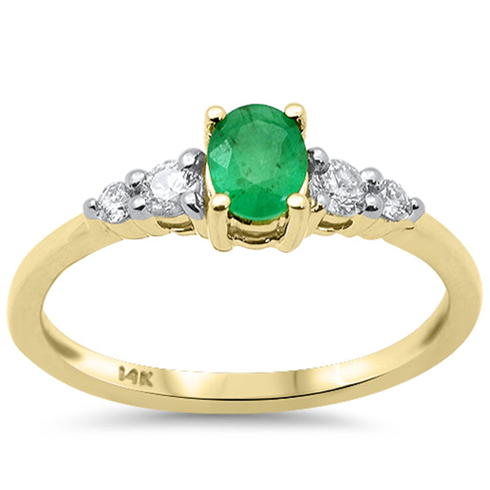 SPECIAL! .54ct G SI 14K Yellow Gold Diamond & Emerald Gemstone Ring Size 6.5