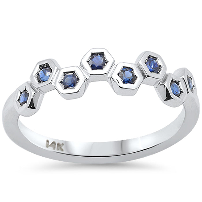 SPECIAL! .34ct G SI 14K White Gold Blue Sapphire Gemstone Ring Band Size 6.5