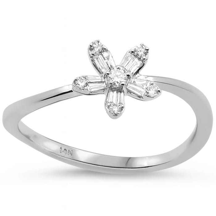SPECIAL! .11ct G SI 14K White Gold Diamond Flower Diamond Ring Size 6.5