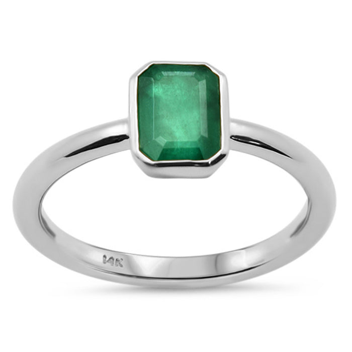 SPECIAL! 1.05ct G SI 14K White Gold Bezel Set Emerald Gemstone Ring Size 6.5
