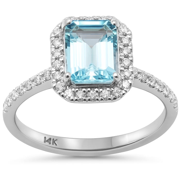 SPECIAL! 1.47ct Gemstones G SI 14K White Gold Diamond & Aquamarine Gemstone Ring Size 6.5