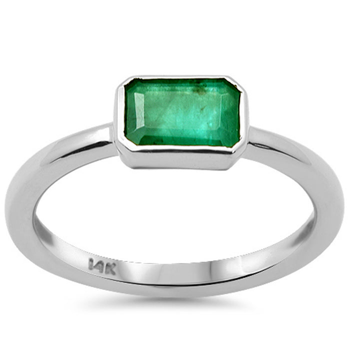 SPECIAL! .95ct G SI 14K White Gold Bezel Set Emerald Gemstone Ring Size 6.5