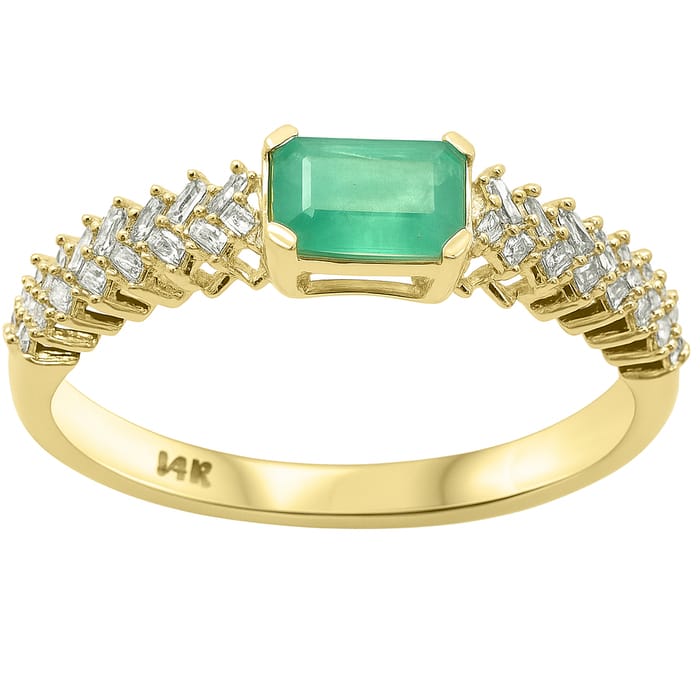 SPECIAL! .79ct G SI 14K Yellow Gold Diamond & Emerald Gemstone Ring Size 6.5