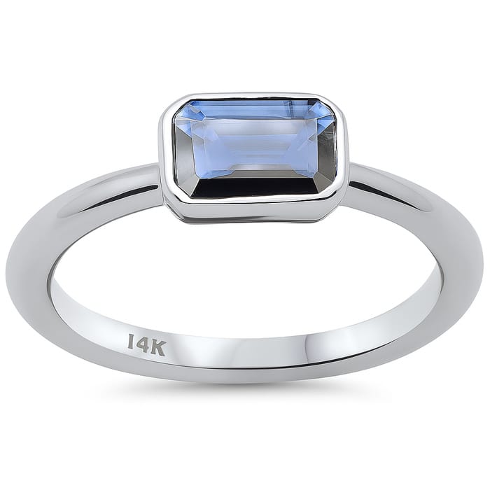 SPECIAL! .86ct G SI 14K White Gold Bezel Set Blue Sapphire Gemstone Ring Size 6.5