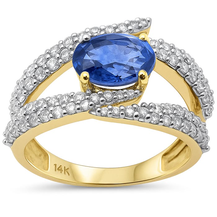 SPECIAL! 2.86ct G SI 14K Yellow Gold Diamond & Oval Blue Sapphire Gemstone Ring Size 6.5