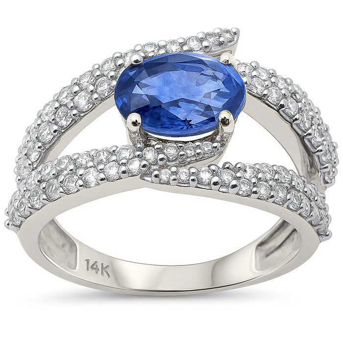 SPECIAL! 3.03ct G SI 14K White Gold Diamond & Oval Blue Sapphire Gemstone Ring Size 6.5