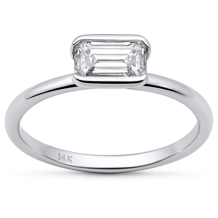 SPECIAL! .80ct G SI 14K White Gold Bezel Set Emerald Cut Diamond Engagement Ring Size 6.5