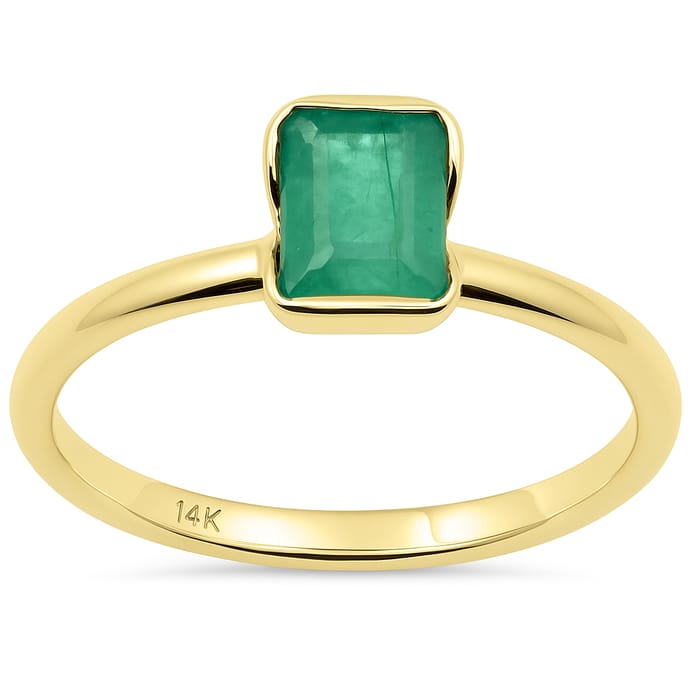 SPECIAL! .82ct G SI 14K Yellow Gold Bezel Set Emerald Gemstone Ring Size 6.5