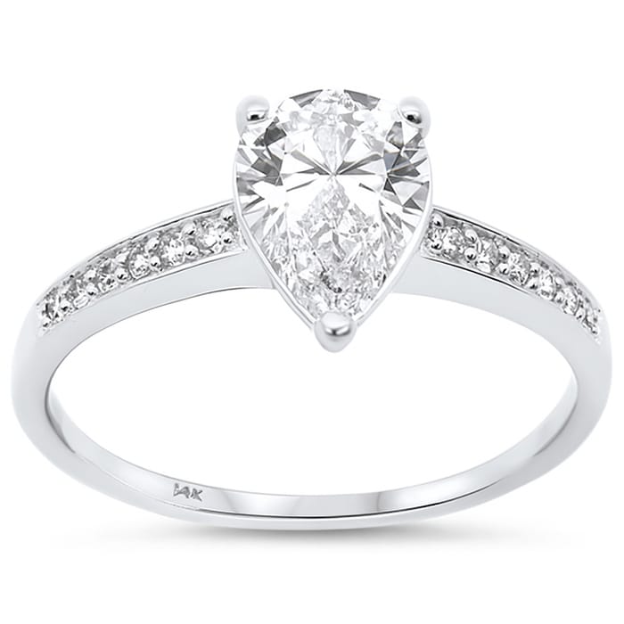 SPECIAL! 1.26ct G SI 14K White Gold Pear Diamond Engagement Ring Size 6.5