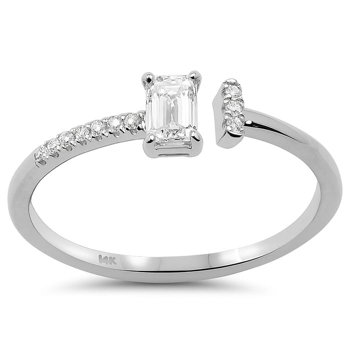 SPECIAL! .36ct G SI 14K White Gold Emerald Cut Diamond Open Band Ring Size 6.5