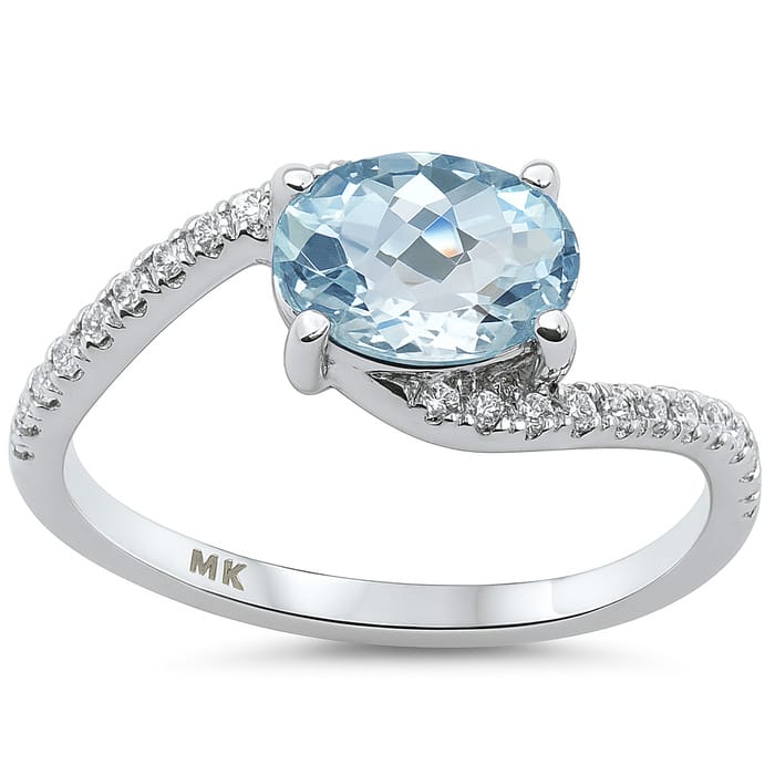SPECIAL! 1.12ct G SI 14K White Gold Diamond & Aquamarine Gemstone Ring Size 6.5