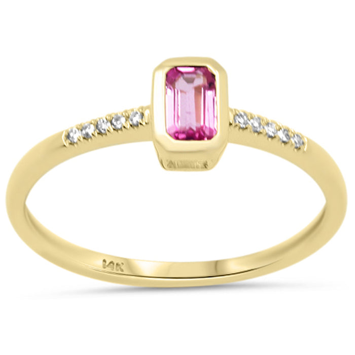 SPECIAL! .36ct G SI 14K Yellow Gold Diamond & Pink Sapphire Gemstone Bezel Ring Size 6.5