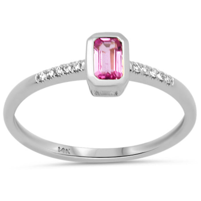SPECIAL! .34ct G SI 14K White Gold Diamond & Pink Sapphire Gemstone Bezel Ring Size 6.5