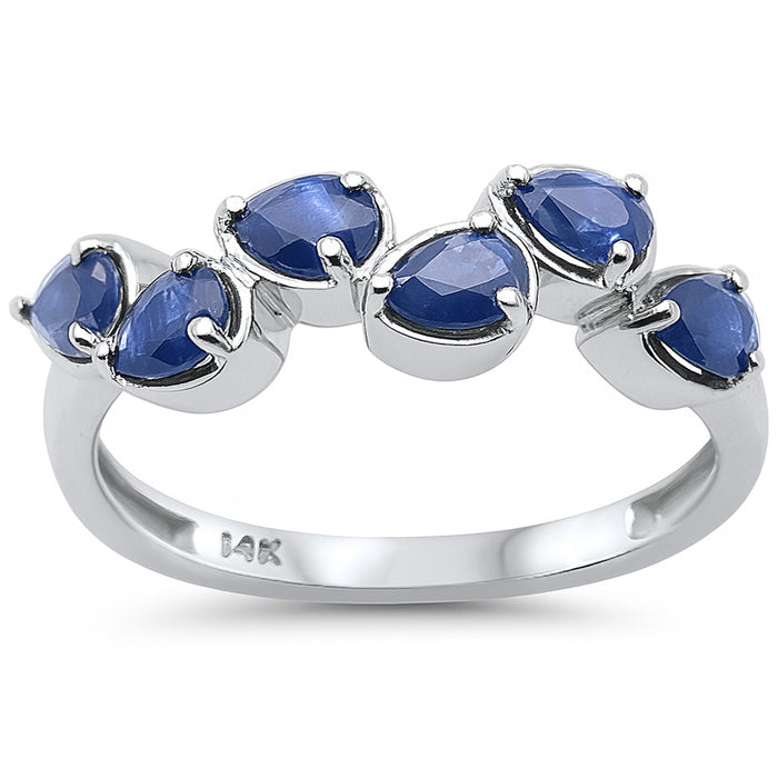 SPECIAL! .94ct G SI 14K White Gold Blue Sapphire Pear Gemstone Ring Band Size 6.5