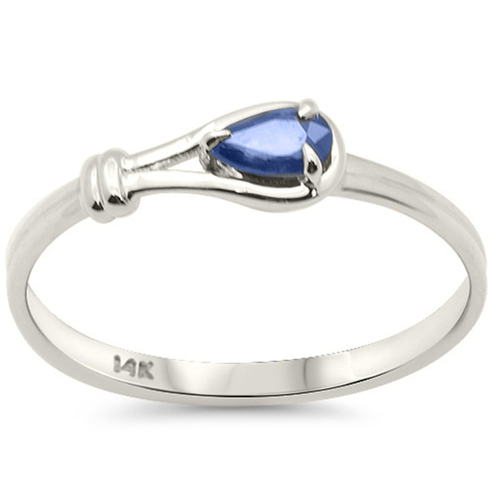 .30ct G SI 14K White Gold Blue Sapphire Gemstone Ring Band Size 6.5
