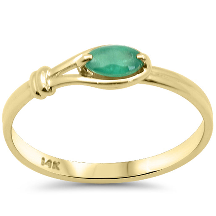 .22ct G SI 14K Yellow Gold Emerald Gemstone Ring Band Size 6.5