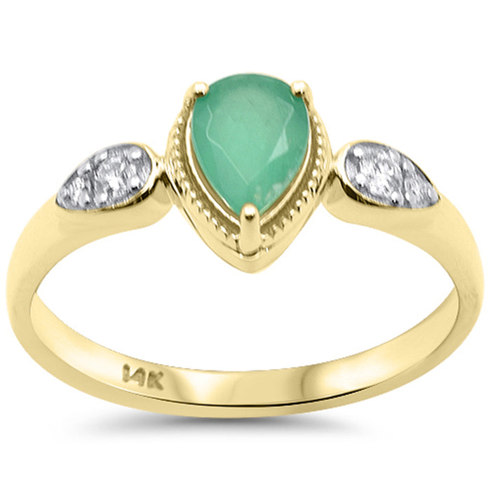 SPECIAL! .72ct G SI 14K Yellow Gold Diamond & Pear Shape Emerald Gemstone Ring Size 6.5