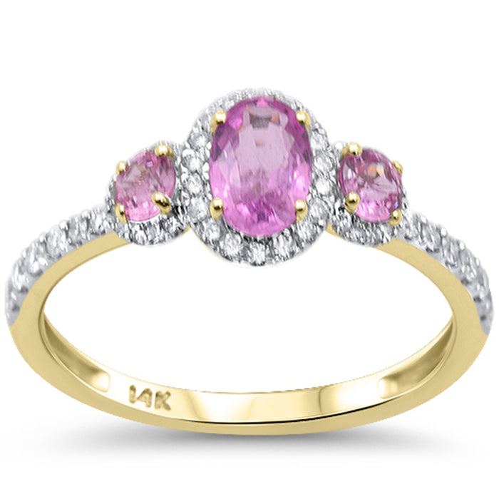 SPECIAL! 1.08ct G SI 14K Yellow Gold Diamond & Pink Sapphire Gemstone Three Stone Ring Size 6.5